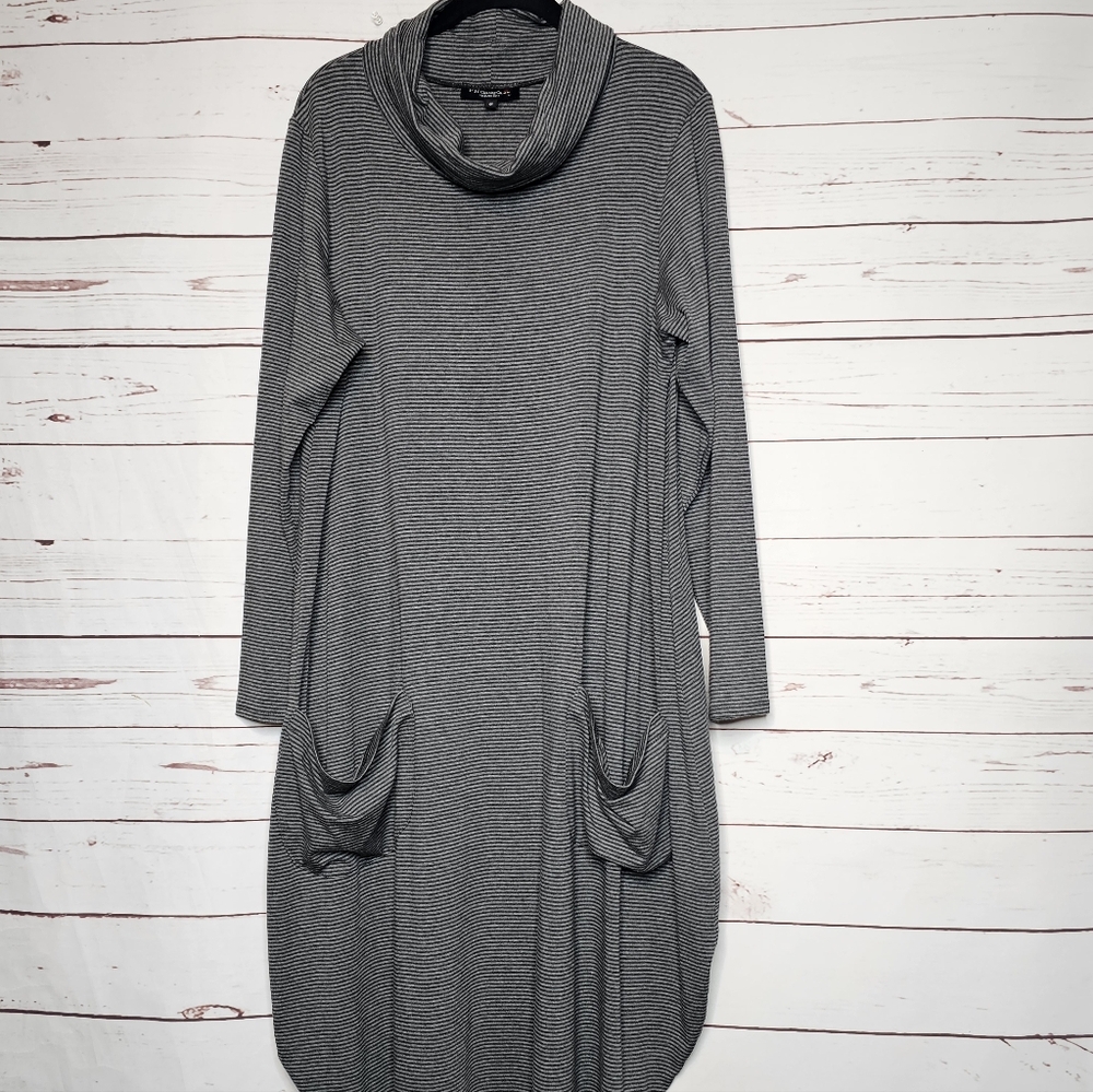 FH Clothing Co. Striped Gray Cowl Neck T-Shirt Dress